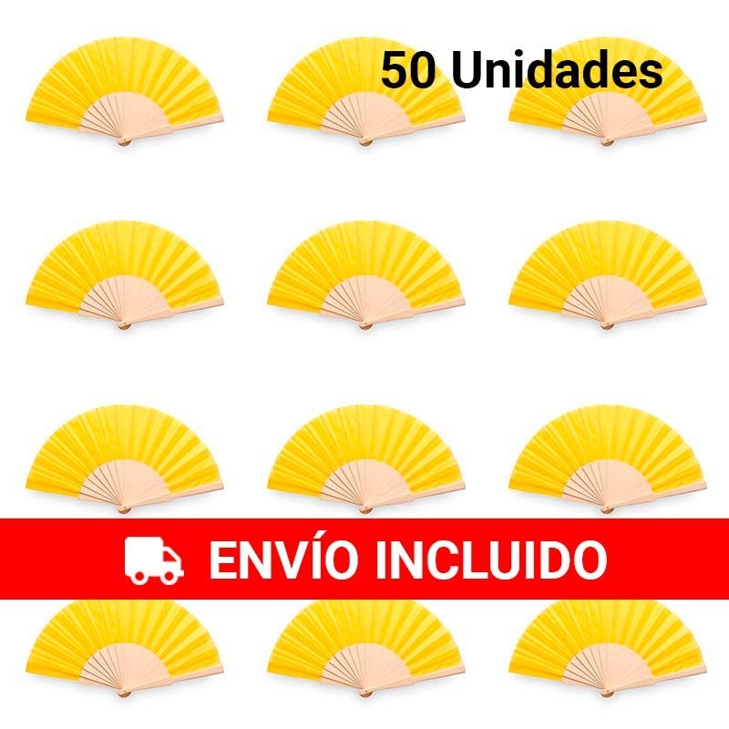 Lot de 50 éventails en bois naturel jaune