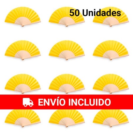 Lot of 50 Yellow Natural Wood Fans