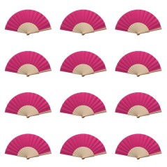 Abanicos de madera color fucsia pack de 25