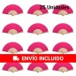 Abanicos de madera color fucsia pack de 25