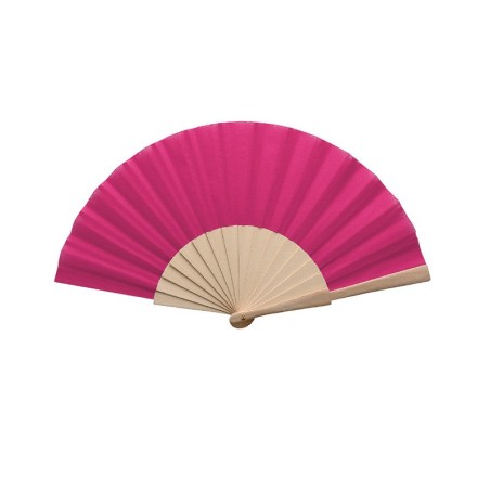 Fuchsia fabric and natural wood fans lot of 50