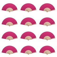 Lot de 100 éventails en bois et tissu fuchsia | Cadeaux gourmands en l
