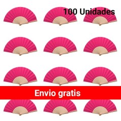 Lot de 100 éventails en bois et tissu fuchsia | Cadeaux gourmands en l