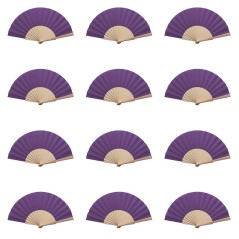 Pack de 25 abanicos tela Morada de madera | Regalos Gourmet Online