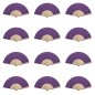 Lot original de 50 éventails en bois naturel avec tissu violet