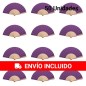 Original pack de 50 abanicos de madera natural tela color Morado