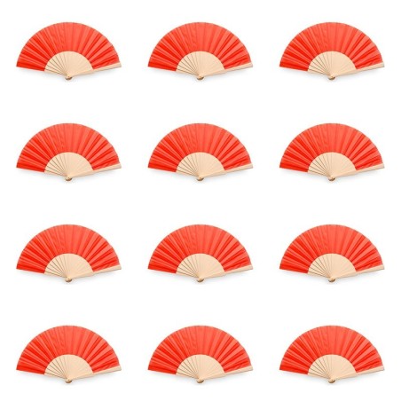 Pack of 50 red fans made of natural wood and polyester fabric