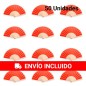 Lot de 50 éventails rouges en bois naturel et tissu polyester