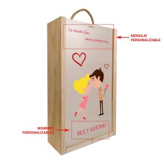 Caja de madera con mensaje personalizado para parejas. Regalos Gourmet Online