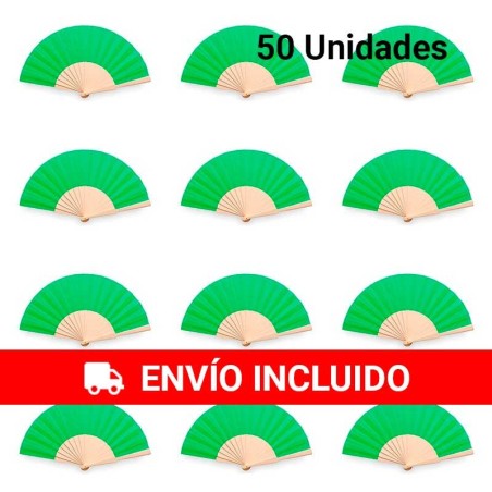 Set of 50 green wooden fans for events