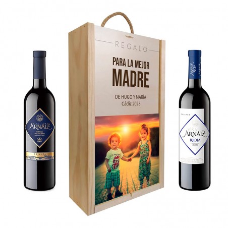 Cesta con vinos personalizada Arnaiz Rioja y Rivera del Duero