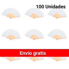 Set of 100 white bamboo fans