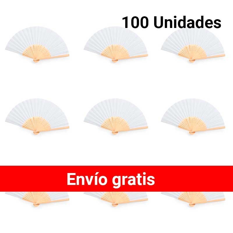 Set of 100 white bamboo fans