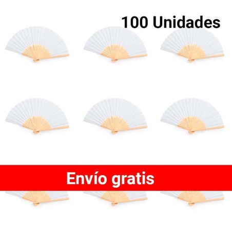 Set of 100 white bamboo fans