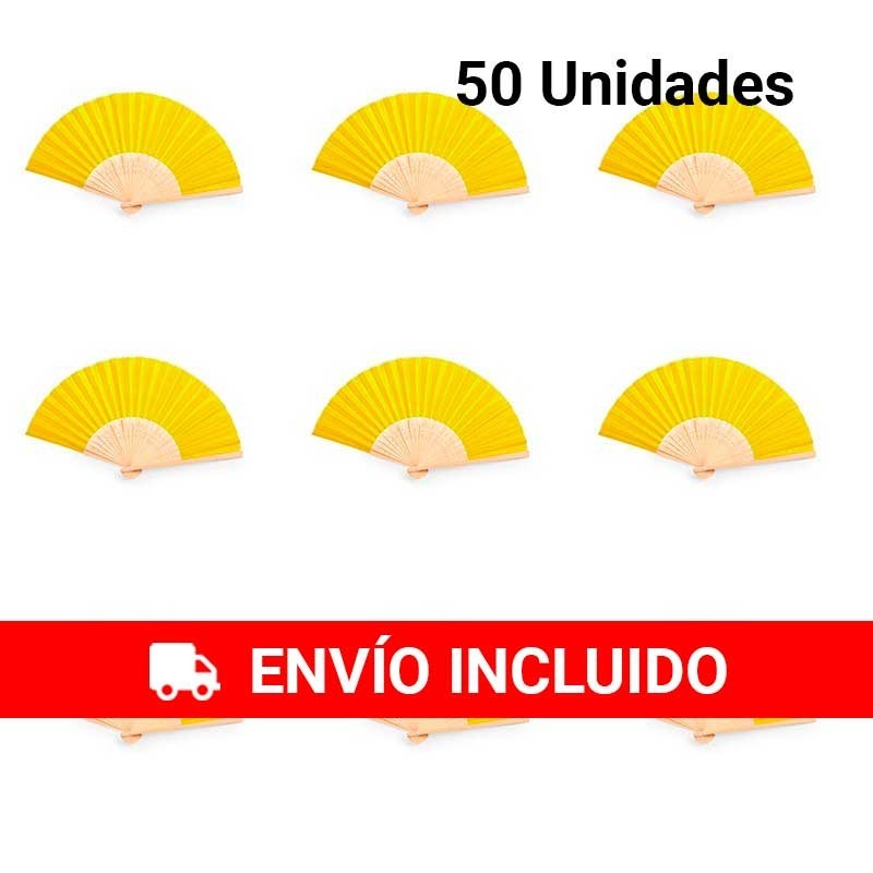 Conjunto de 50 abanicos de bambú color Amarillo