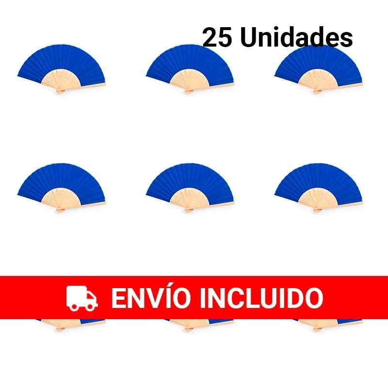 Lote de 25 abanicos plegable de bambú color Azul