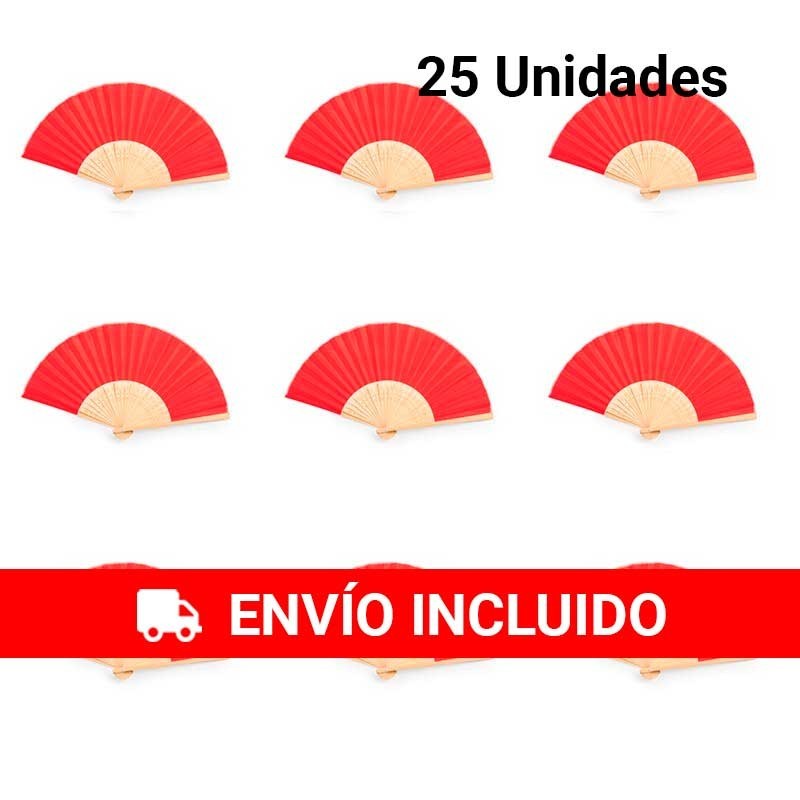 Conjunto de 25 abanicos rojos de bambú