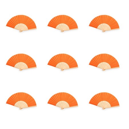 Pack of 50 bamboo and orange fabric fans