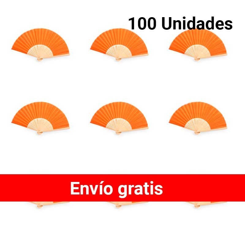 Éventails en bambou - Lot de 100 éventails orange