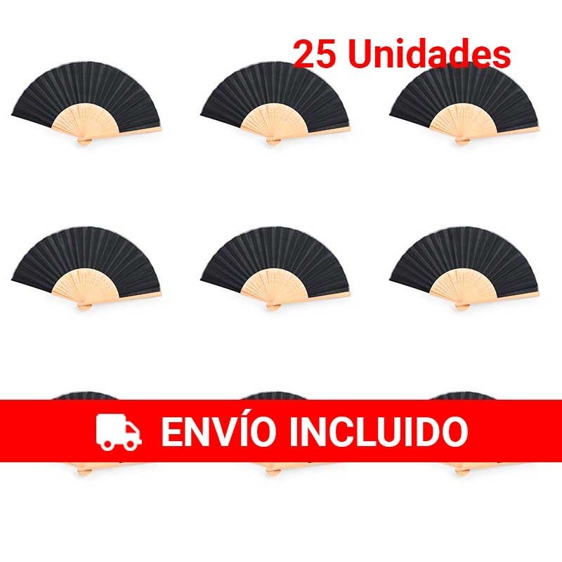 Elegante set de 25 abanicos de bambú color negro