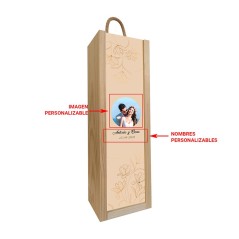 Caja de madera personalizada con imagen y texto. Ideal para eventos. Regalos Gourmet Online