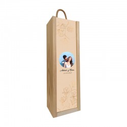 Caja de madera personalizable con foto y texto, diseño elegante, ideal bodas, una botella