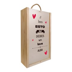 Wooden box for two bottles. "If you read this..." for couples