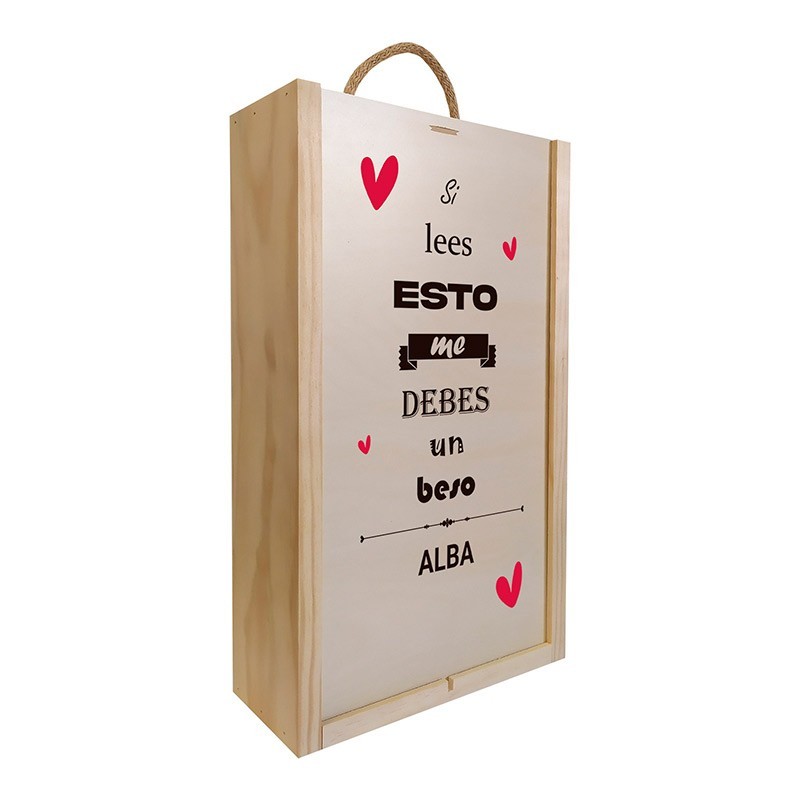 Coffret en bois pour deux bouteilles. « Si vous lisez ceci… » pour les couples