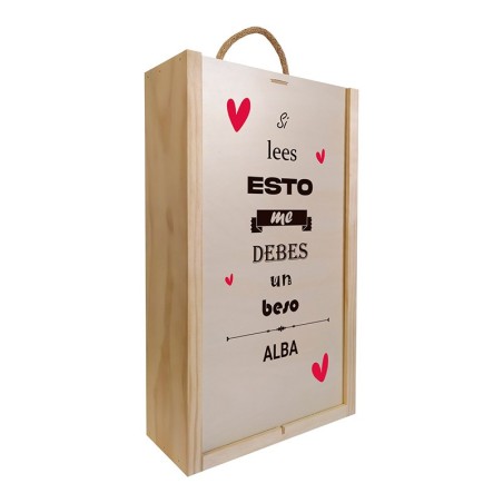 Caja de madera para dos botellas. "Si lees esto..." para parejas
