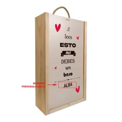 Caja de madera con mensaje personalizado para esa persona tan especial. Regalos Gourmet Online.