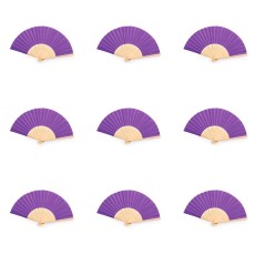 50 éventails en bambou et tissu violet