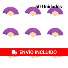 50 bamboo and purple fabric fans