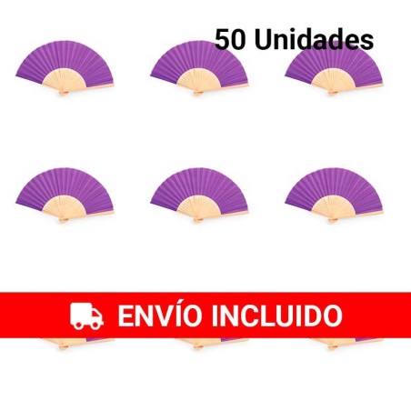 50 bamboo and purple fabric fans