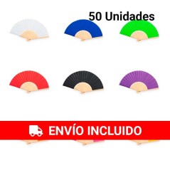 Lote 50 abanicos con colores variados de bambú - Regalos Gourmet Online