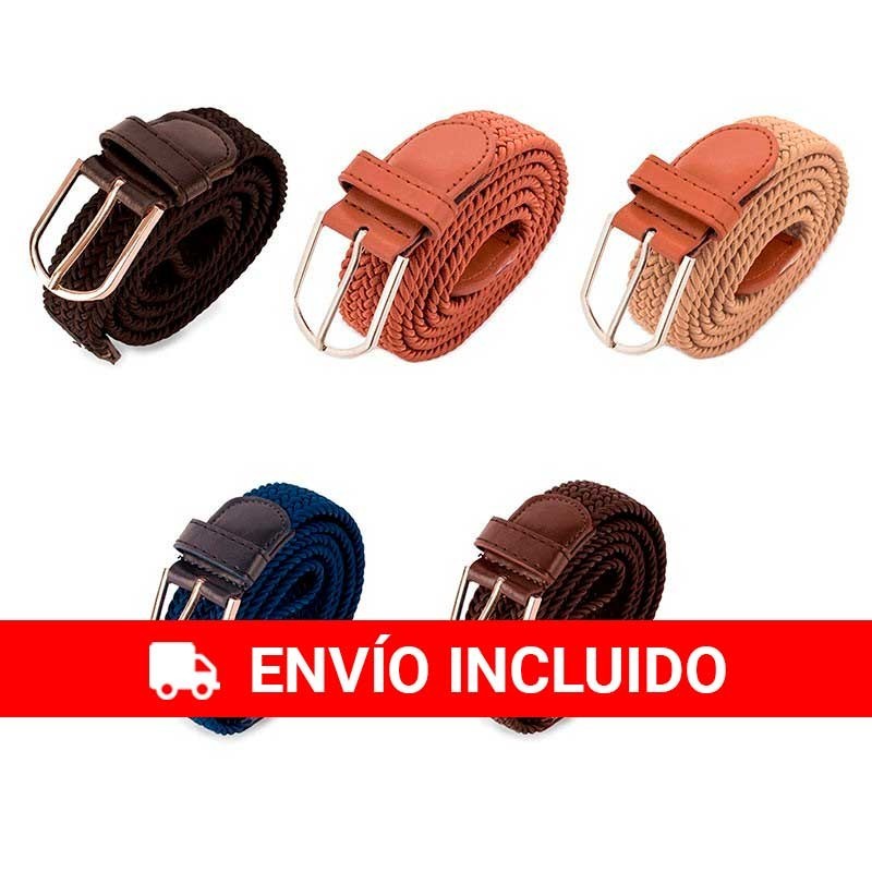 Pack variado de 5 cinturones colores Negro, Crudo, Cámel, Azul y Marrón