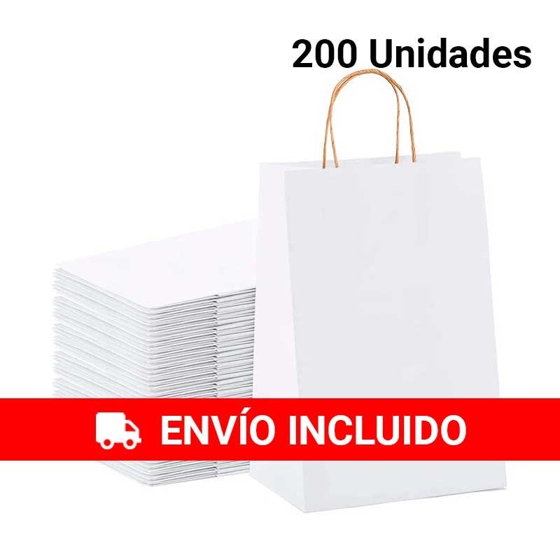 Bolsas  papel blanca 22 x 23 x 9 cm set 200