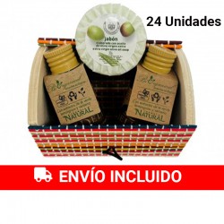 Cosmética en baúl de madera (champú, bodymilk y jabón) pack 24