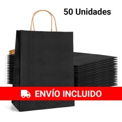 bolsas negras papel  con asas pack 50 - Regalos Gourmet Online