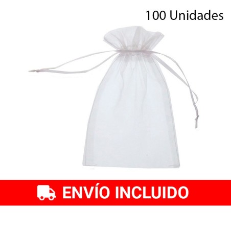 100 Sachets en Organza Blanc 13 x 18 cm