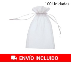 Lot de 100 sachets en organza blanc, 9 x 12 cm