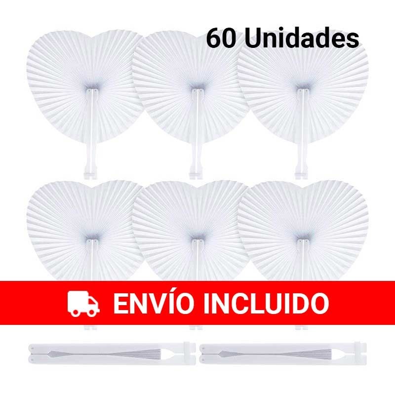 Set of 60 heart-shaped hand fans for white events