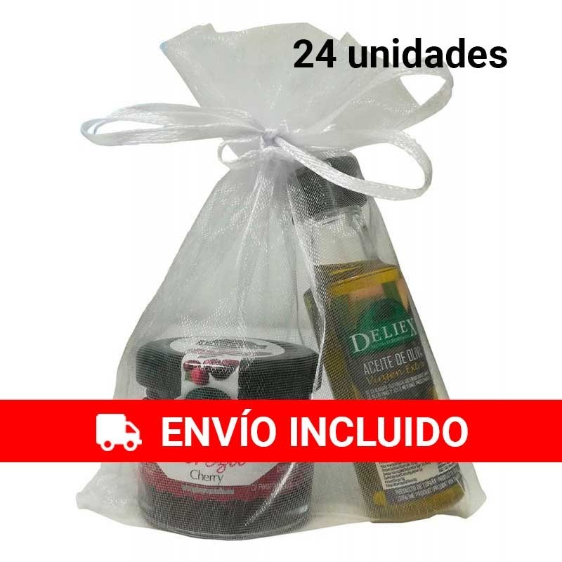 Aceite y Mermelada de Cereza en bolsa de organza para regalos (Pack 24)