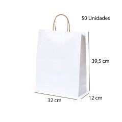Bolsas de papel con asas 32 x 39,5 x 12 cm pack 50 Blancas