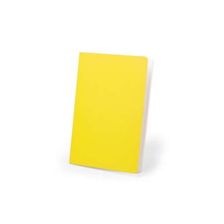 Cuaderno amarillo con tapa de cartón cosida