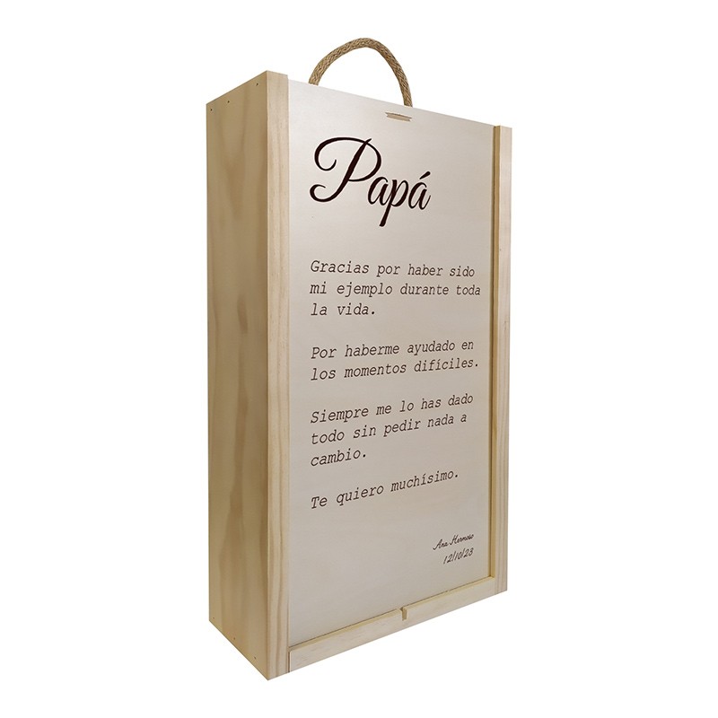 Caja de madera con mensaje personalizado para tu padre. Regalos Gourmet  Online.