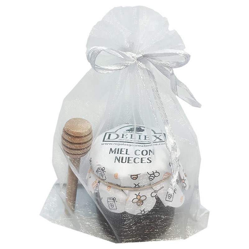 Pack tarro de miel con nueces y palito catador