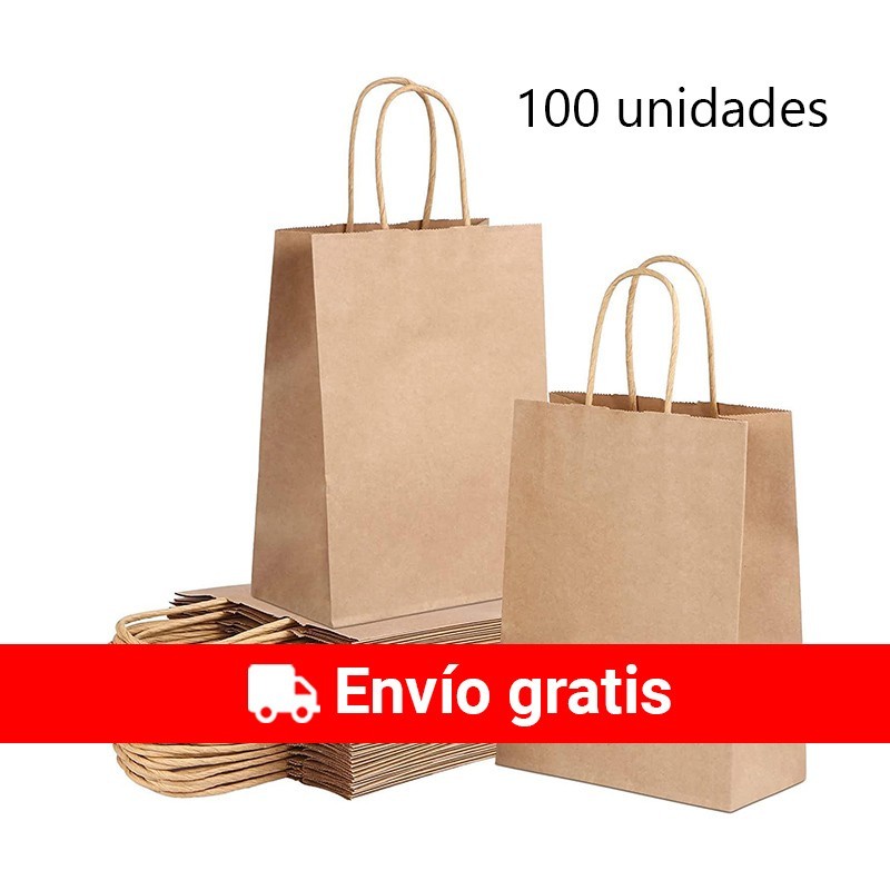 100 Kraft Paper Bags, 18 x 8 x 24 cm