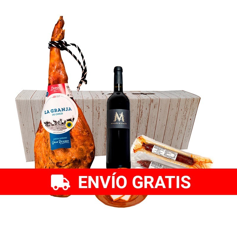 Lote con jamón, vino y productos ibéricos