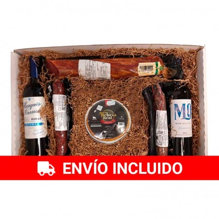 Elongated case with Gourmet products for a gift