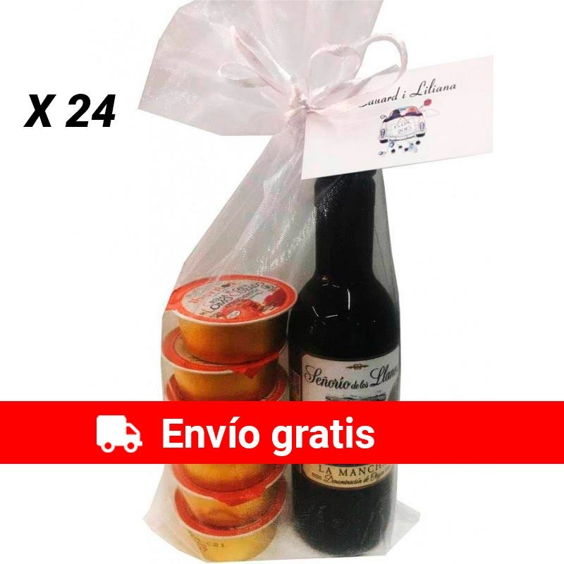 Pack 24 lots. Miniature señorío wine with six deliex pâtés in an organic bag.